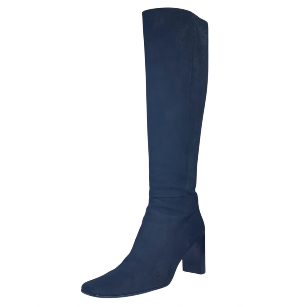 Anne Klein Black Suede Knee High Boots 85 mm Block Heel Size 11 Medium Vintage